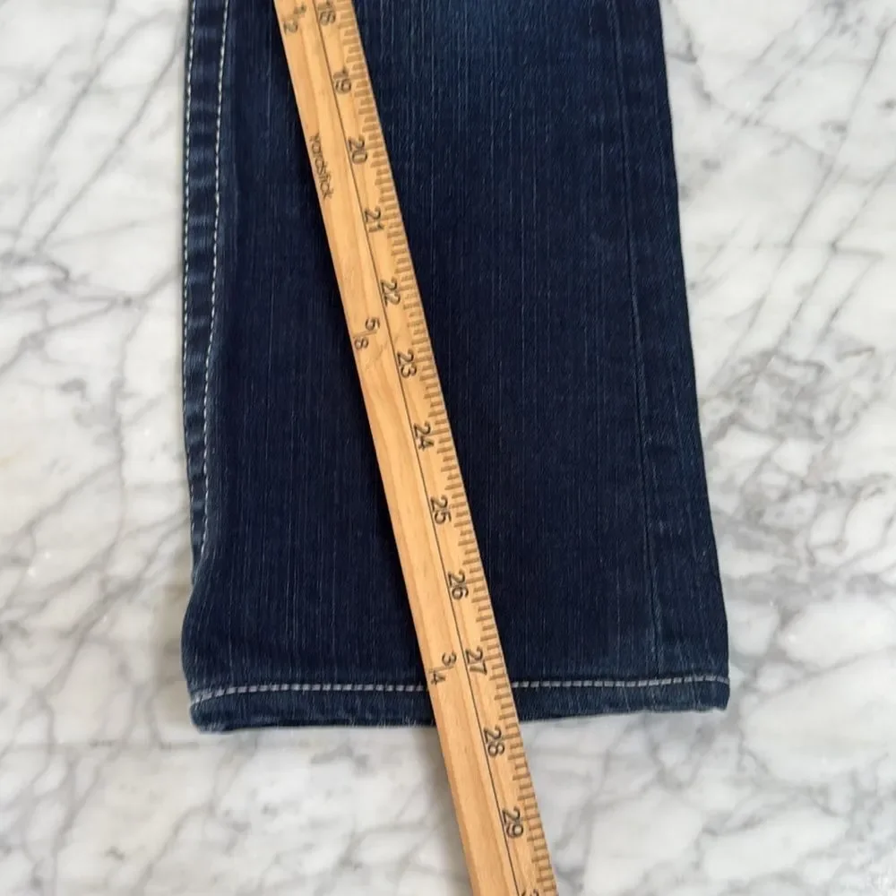 NWOT True Religion Becky Womens Size 24 Bling Blue Denim Jeans Button Pocket